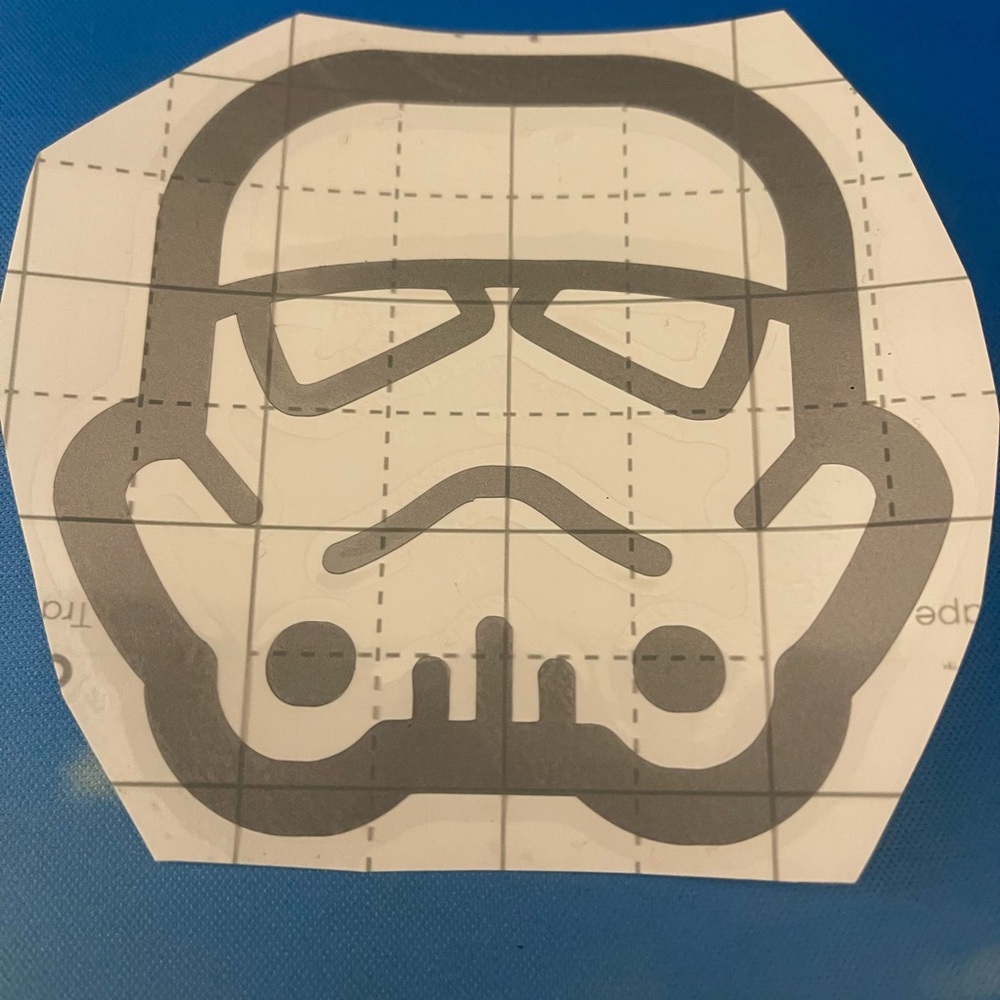 Stormtrooper helmet press on sticker in grey. Perfect for decorating anything!